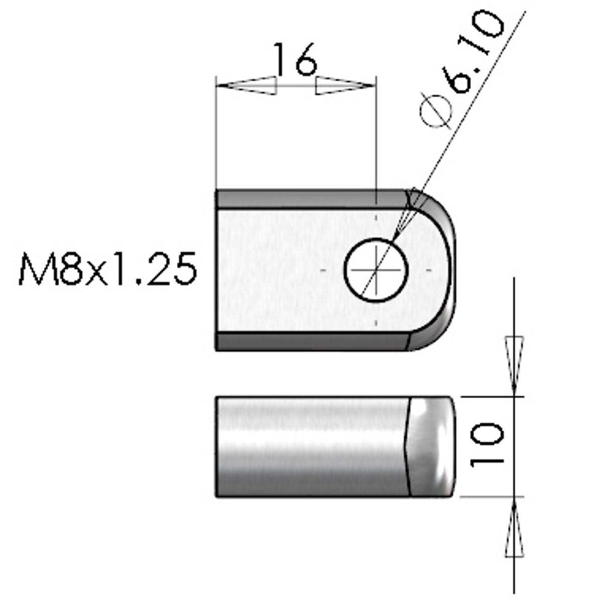 NitroLift Stainless Steel 6mm Hole 10mm Thick Eyelet To Fit M8 Thread